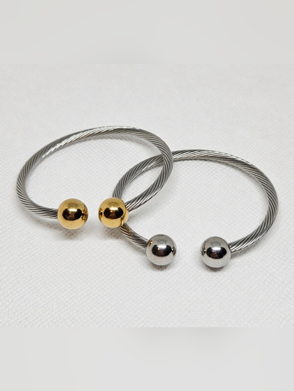 Two Tone Cable Bangle Set Stackable Designer Inspired Bracelets
